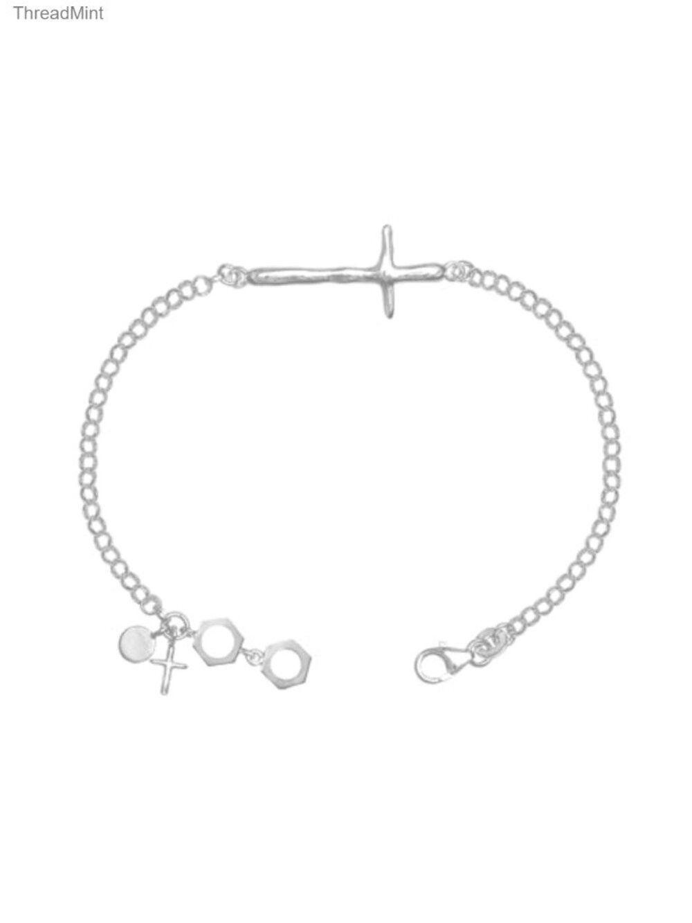 Sterling Silver Cross Bar Bracelet, 925 Link Bracelet, Lobster Claw Clasp, 7.5